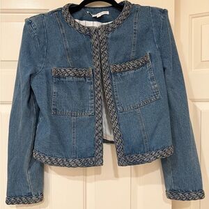 Veronica Beard Blue Jean Jacket with Braided Trim